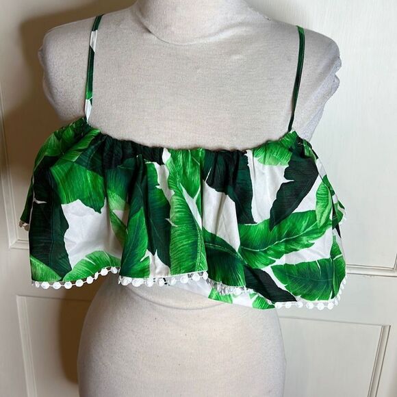 ❤️Forever 21 Open-Shoulder Tropical Leaf Cami Size Medium - Picture 3 of 4